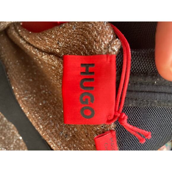 NWT Hugo Boss Womens Gold Glitter Knit Pants Sz L . Lurex - Picture 5 of 12